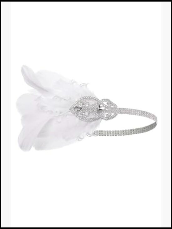 1920s Flapper Feather Headband Rhinestone Elastic Great Gatsby Party Accessory main image 6